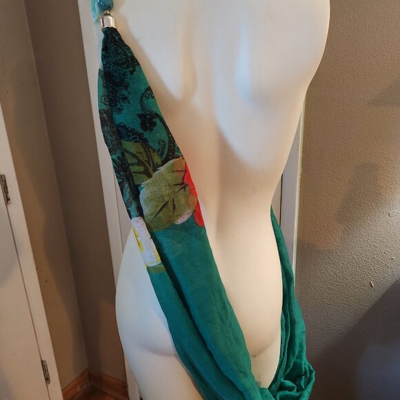 Womens Indian Traditional Wear Green Sash Floral Print Beaded Adorned Fast Ship - Picture 2 of 7
